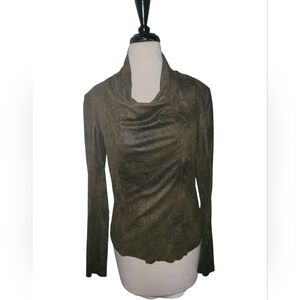 Zara Women Jacket Sz L Olive Green Faux Suede Drape collar Side Zipper Moto EUC